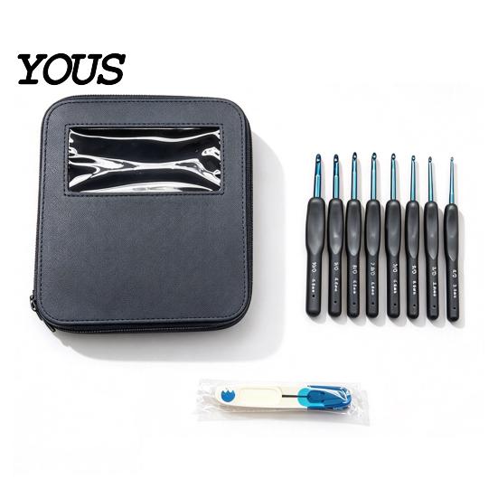 Knitting Tools Case 1 Set Crochet Hook Kit, 8 Sizes 2.5mm-6mm Yarn Portable Supplies with Storage , Soft TPR Handle Needle & Scissors