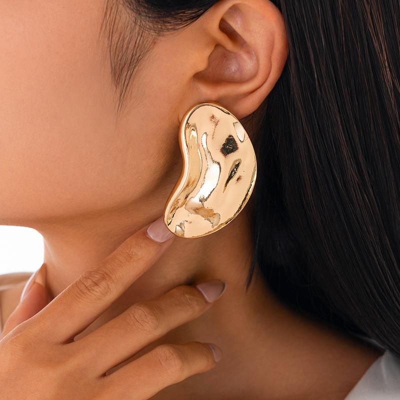 Vintage Irregular Smooth Metal Pendant Earrings for Women Fashion Gold Color Three-Layer Geometric Circular Earrings Zircon