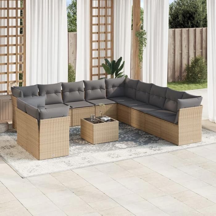 VidaXL Salon de jardin avec coussins 12 pcs beige résine tressée 3249728