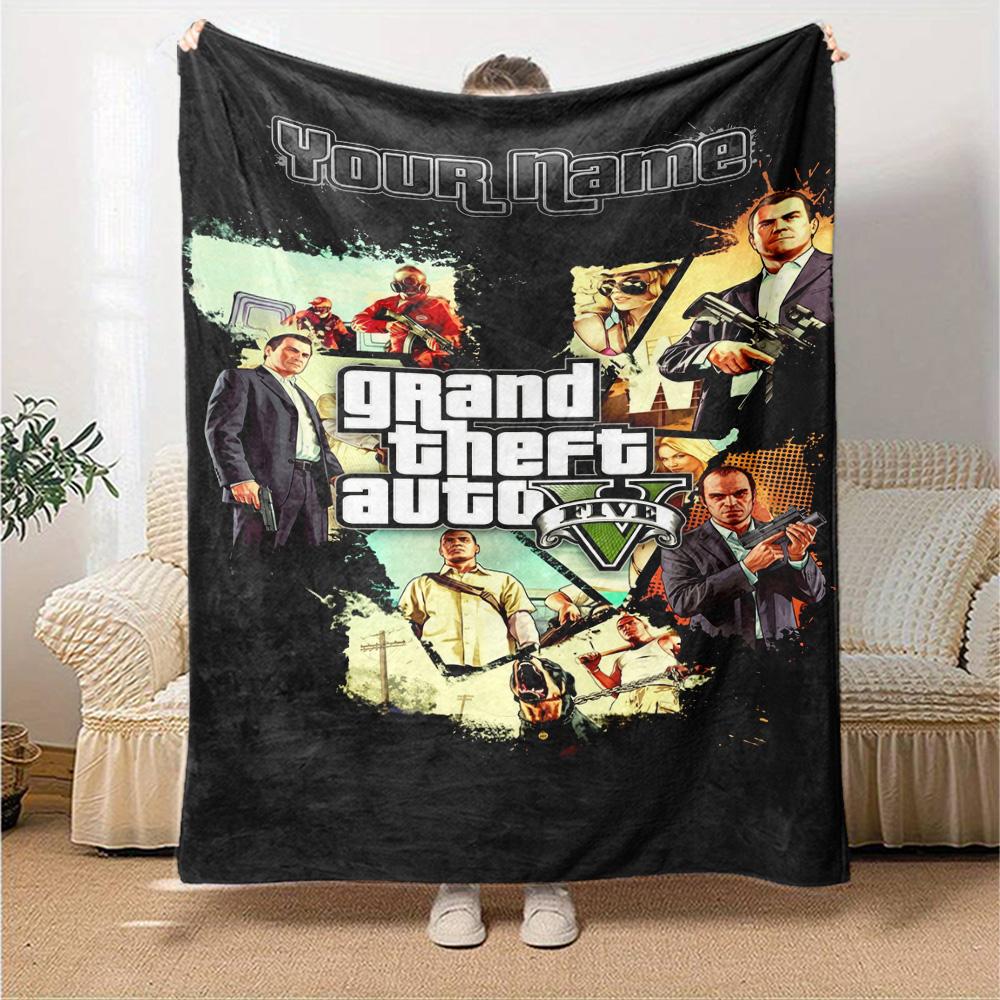 Grand Theft Auto Προσαρμόστε το Όνομά σας Κουβέρτα Ρίψης Εξατομικευμένη Κουβέρτα Μαλακή & Ζεστή Κατάλληλη για Καρέκλα Γραφείου Διακόσμηση Σπιτιού Καναπέ Κάθισμα για Όλες τις Περιστάσεις