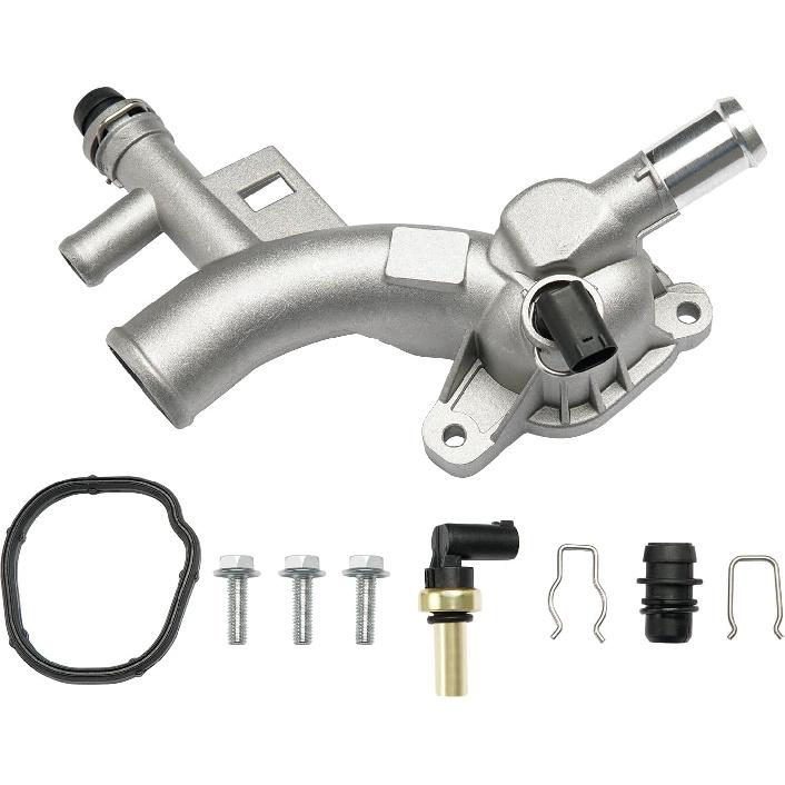 Aluminum Engine Coolant Housing Water Outlet Kit with Hoses Compatible with 2011-2016 Chevy Cruze, 2012- Sonic, 2015- Trax, 2013- Buick Encore 1.4L