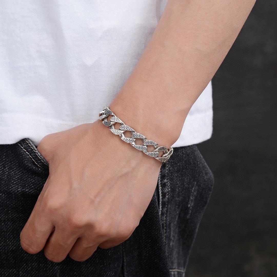 

Браслет из стерлингового серебра 925 пробы, индивидуальный узор из ротанга и травы, ретро простой браслет Domineer, нейтральный хип-хоп, нишевый браслет Domineer 20CM