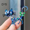 Adorable Cat Shape Brooch Colorful Enamel Faux Pearl Rhinestone Pin Suit Lapel Badge Casual Accessories