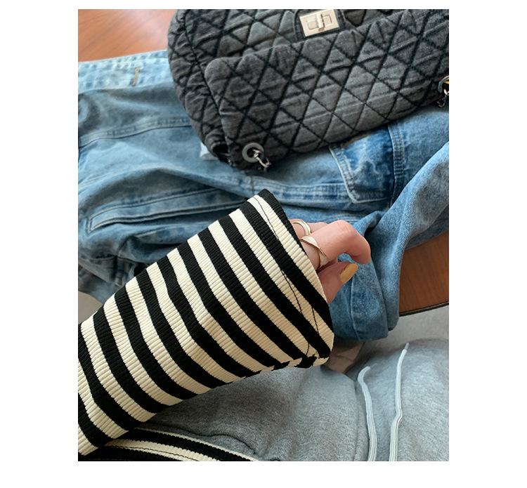 Korean Square Neck Flare Sleeve Slimming Retro Striped Long Sleeve Top for Women