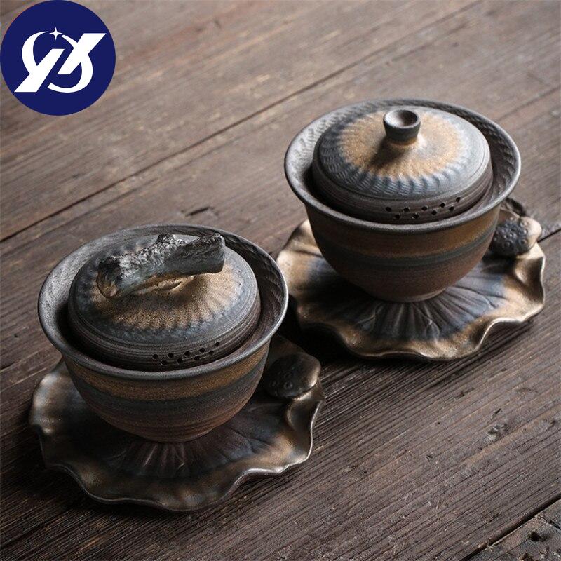 Ceramic Handmade Tea Bowl with Cover Office Teapot Jingdezhen Teacup Pottery Gaiwan Tea Set Drinkware 170ml