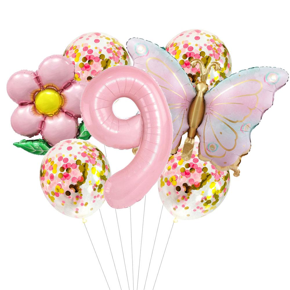 7Pcs Pink Butterfly 40inch Number Helium Balloon Set Gradient Happy Birthday Baby Shower Decor Birthday Party Wedding Balloon