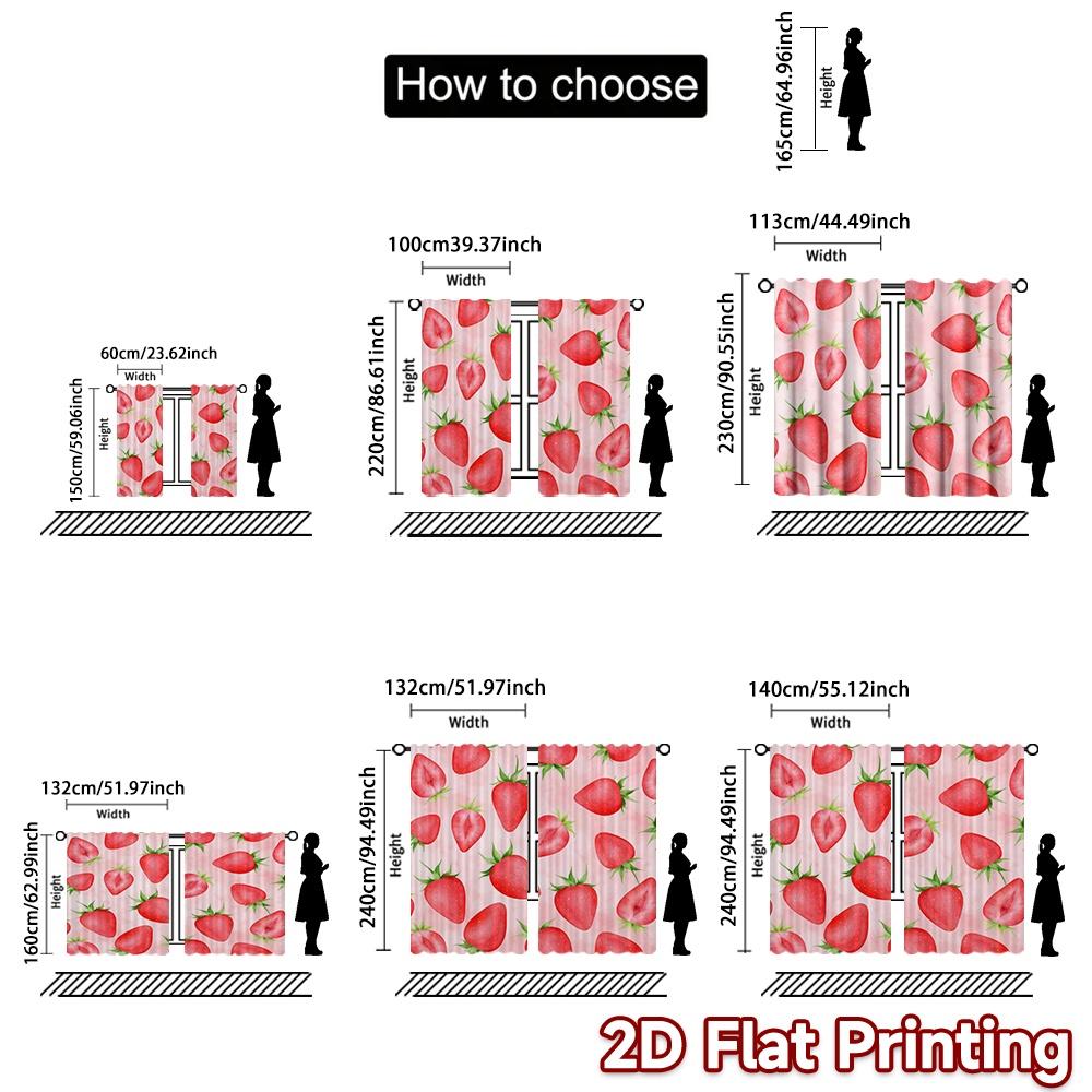 2D FLAT PRINTING 2pcs Curtains (Without Rod) Strawberry Delight Patterns Popular Curtains Polyester Easy Install Curtains Easter