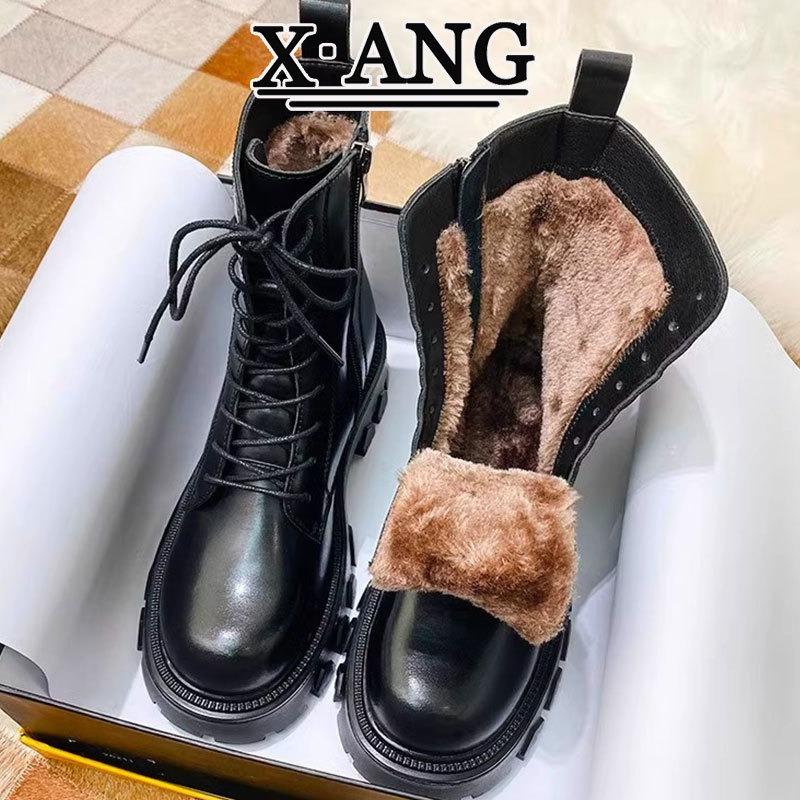 

Non-slip snow boots women s velvet thickened warm cotton shoes autumn and winter new thick-soled leather Martin short boots 40