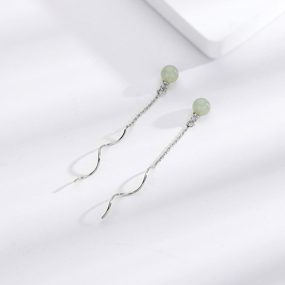 

Длинные простые серьги из нефрита Хотан, женские серьги-волны, серьги в стиле Республики Китай с круглыми бусинами из нефрита copper