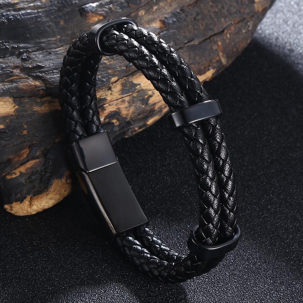 Retro European & American Woven Leather Bracelet with Stainless Steel Magnetic Clasp Customizable Size