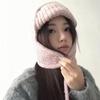 Cute pink ear protector knitted wool hat for girls, small face in winter, warm ear protector Lei Feng hat