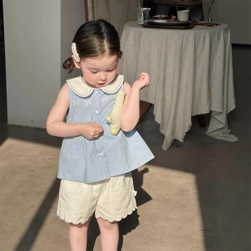 Baby Girl Summer Embroidered Sleeveless Top and White Shorts Set 80cm светло-синий