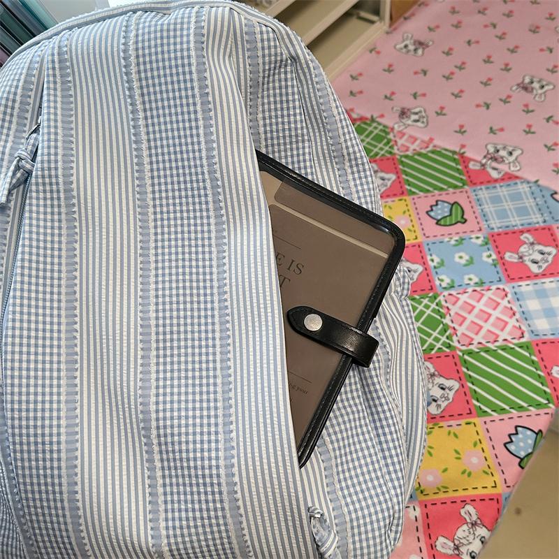 Large Capacity Women's Backpack Striped Student Schoolbag
