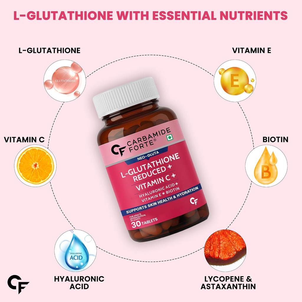 C Vitamini, Hyaluronik Asit ve Biyotinli Carbamide Forte L-Glutatyon 500mg Tabletler – 30 Vegan Tablet