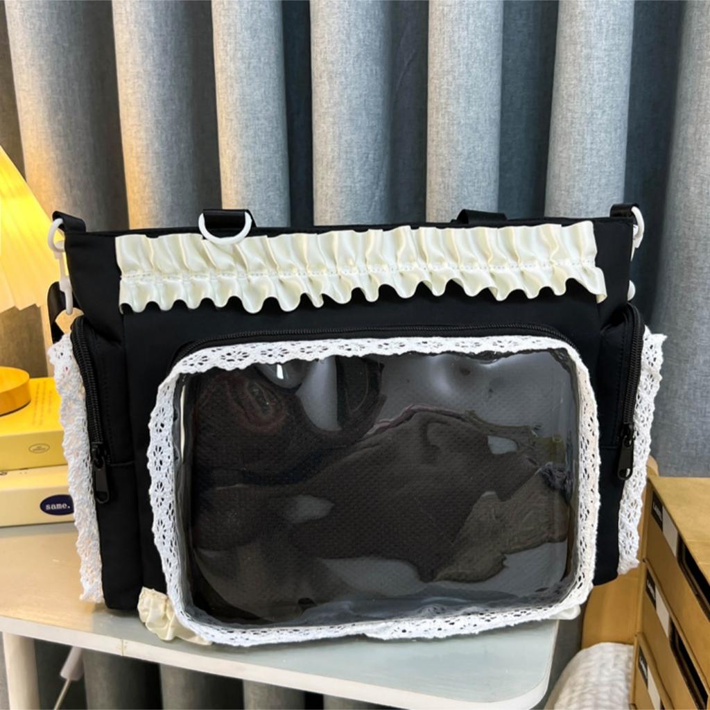 Zoete Lolita Transparante Poppen Badge Display Tas Kant Ruche Schouder Crossbody Tas Anime Ita Tas Casual Dames Messenger Bag