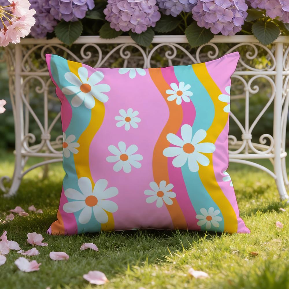 Colorful Daisies Cushion Cover Home & Car Dual-Scene Pillow Cover: Reversible for Premium Comfort