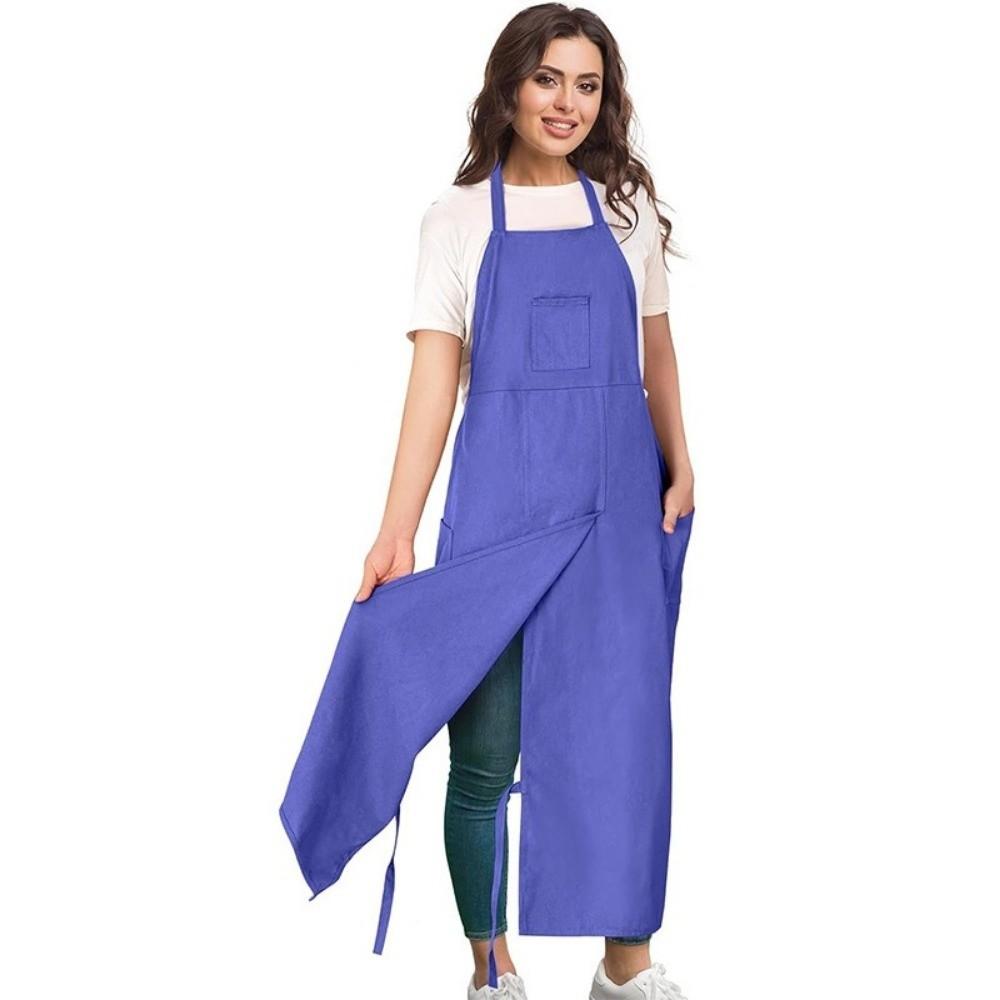 3 Pockets Full Coverage Pottery Apron Adjustable Gardening Pinafore Split Leg Apron  Full Coverage