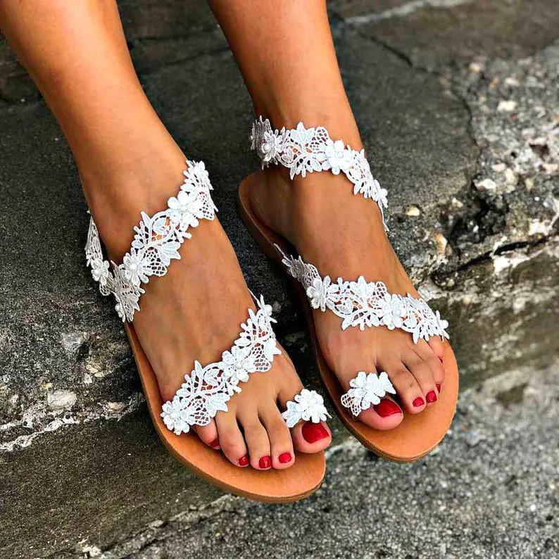 2024 Summer Floral Flat Women's Sandals - Plus Size Beach Shoes for Europe & America