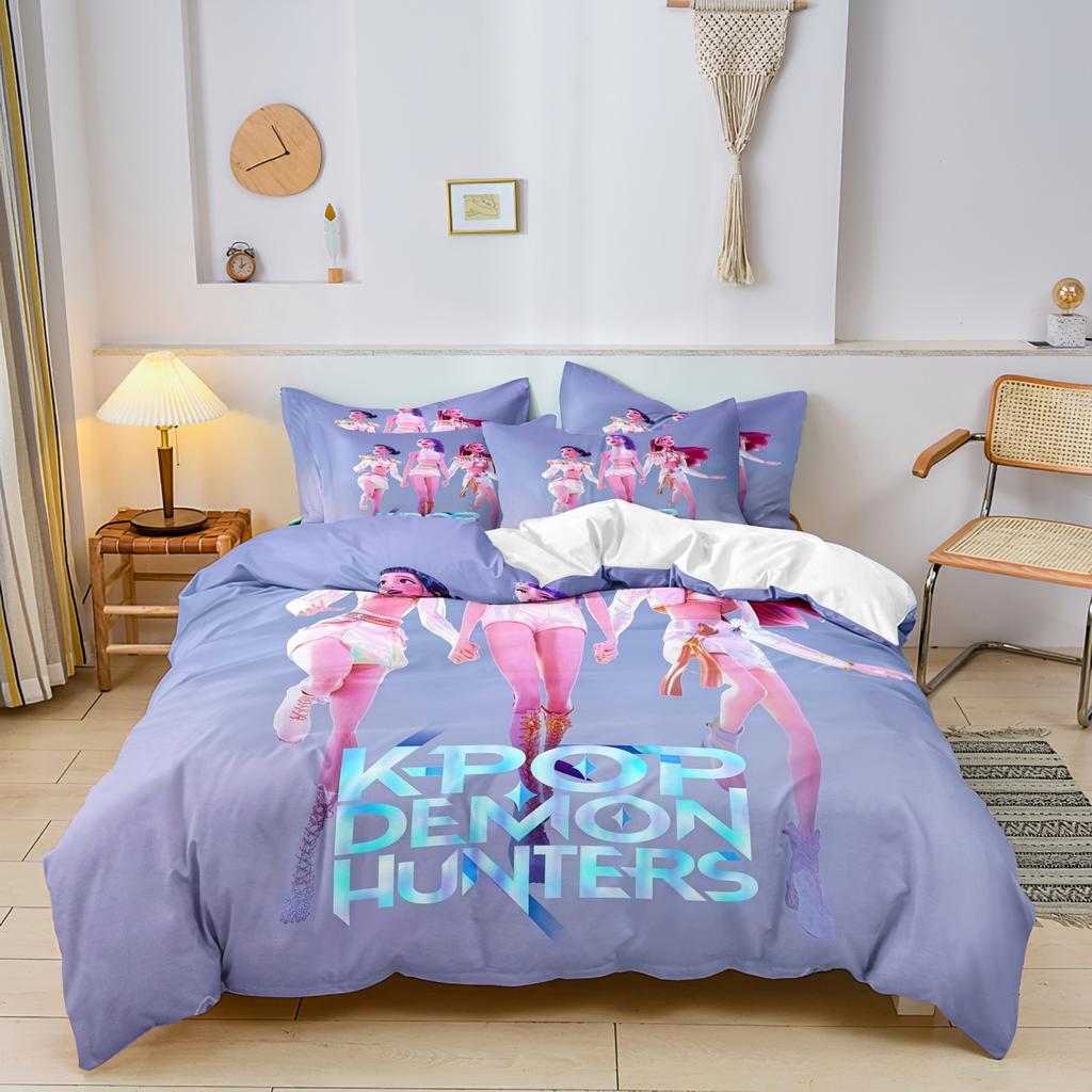 3er-Set K-Pop Dämonenjäger Muster Bettbezug Enthält 1 Bettbezug & 2 Kissenbezüge Geeignet für Schlafzimmer Hotels Fan-Geschenke