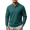 Men S Waffle Knit Long Sleeve Polo Shirt Casual Autumn