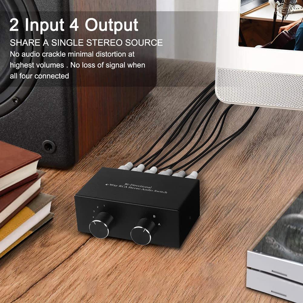 Xsdjasd Obousměrný 4cestný stereo audio přepínač L/R zvukového kanálu, 2 vstupy 4 výstupy