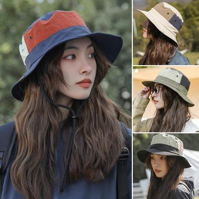 Sommer Outdoor Schnelltrocknender Fischerhut Damen Breitkrempig Atmungsaktiv Wandern Camping Sonnenschutz Kappe Koreanischer Patchwork Schirmhut