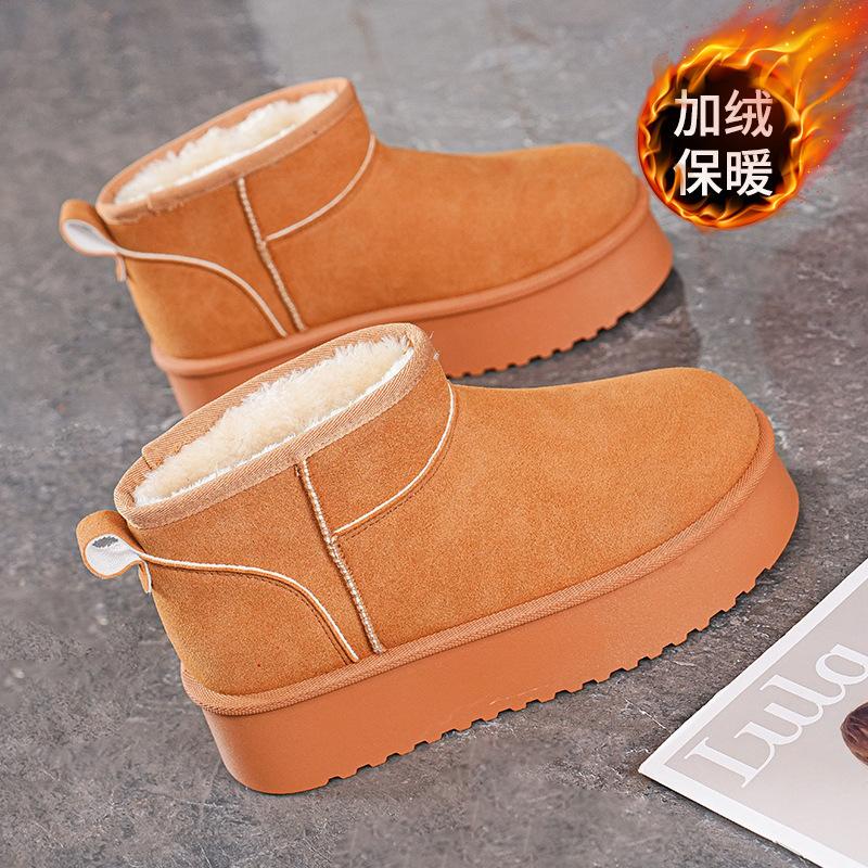2025 winter velvet snow boots women's shoes Korean version versatile one-pedal thickened warm short boots thick-soled casual cotton shoes