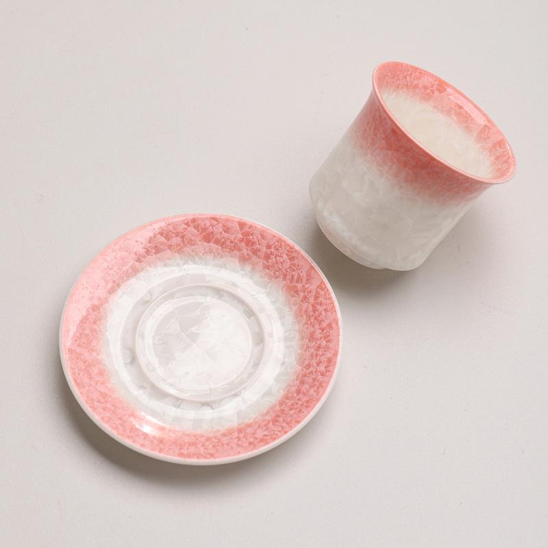 Elegant Crystalline Glaze Ceramic Teacup Set with Coaster - High-Grade Gongfu Tea Brewing & Tasting Cup