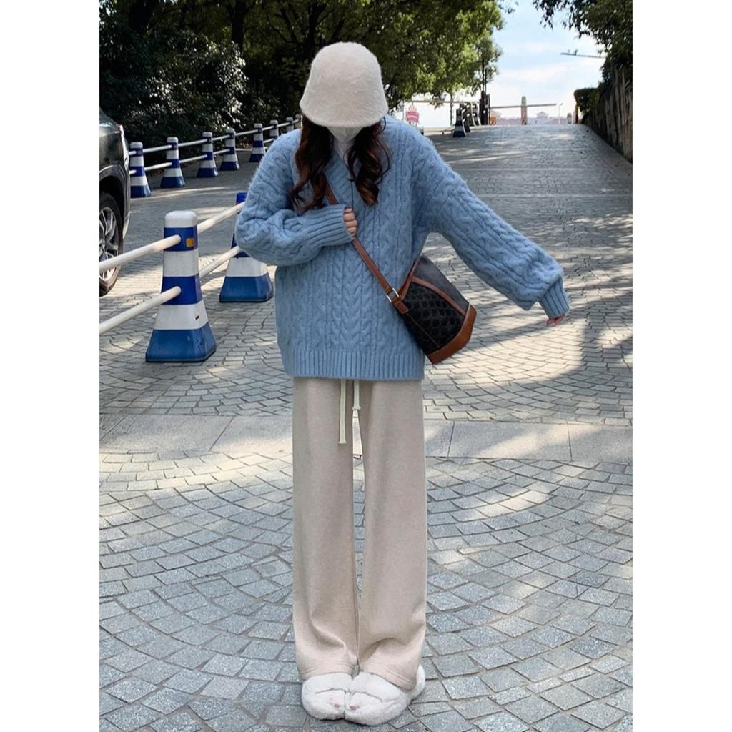 Plush, Knitted Pants, Women's Pants, Plush, Thickened, High Waisted Pants, Loose, Casual Pants, Straight Leg Pants, Wide Leg Pants