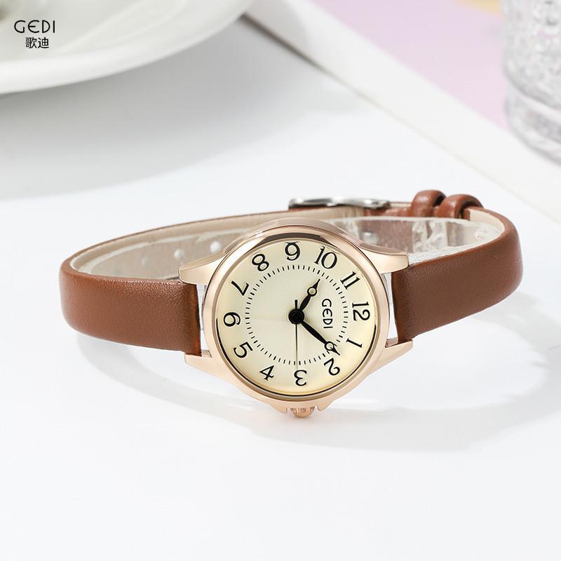 Gadi Vintage Style Quartz Watch For Women With Leather Strap And Water Resistance
