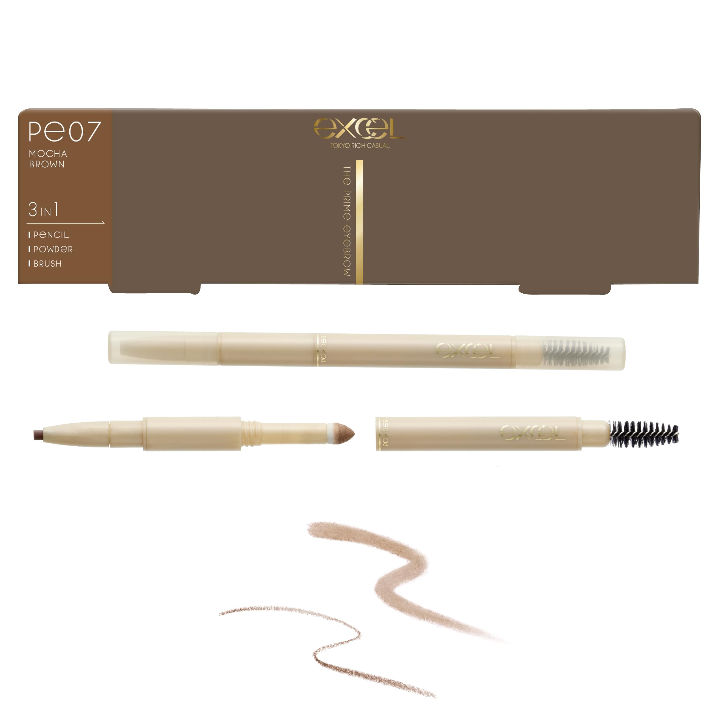 

excel The Prime Eyebrow PE07 Мокко-коричневый Карандаш для бровей, Тени для бровей, Кисточка - 3-в-1 [Новинка]