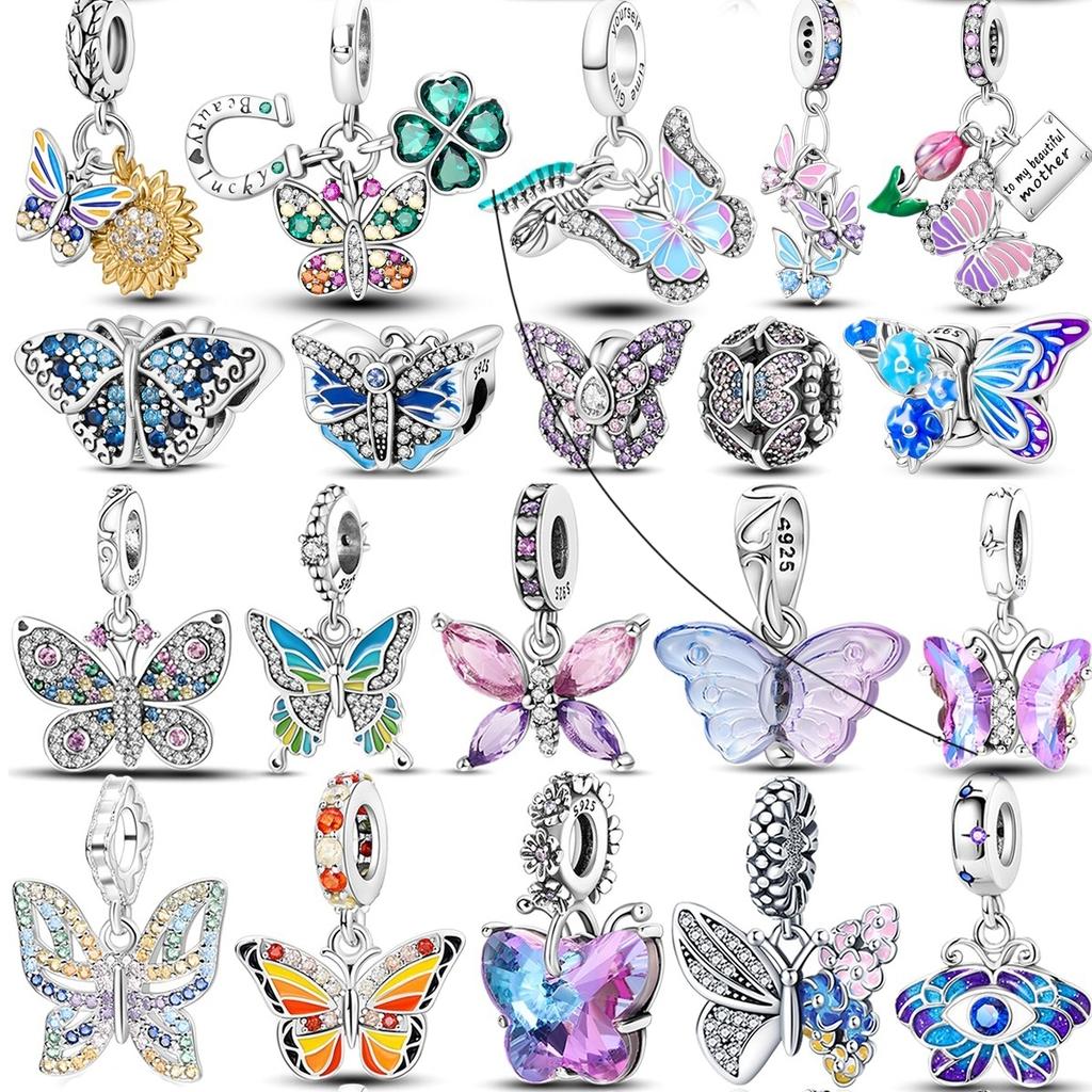 Copper Butterfly Series Charm Zirconium Round Charm Bead Dangle Original Accessories Bracelets Necklace Diy Jewelry