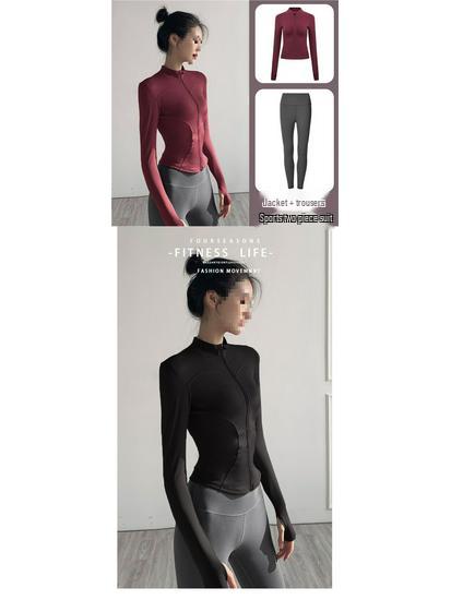 Women's Quick-Dry Yoga Suit: Stand Collar Jacket & Long Sleeve Top for Running & Pilates