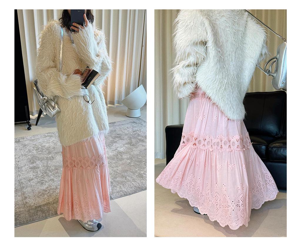 Spring Bohemian Romantic Lace Petal Patchwork Midi Skirt