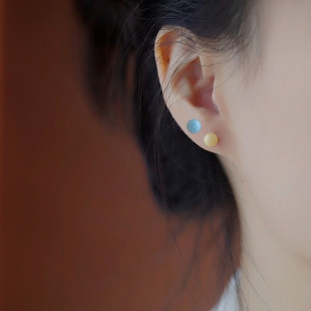 Ceramics Cream Color Bead Earring Fashion Design Round Bead Earrings Beanie Stud Earring  Lady
