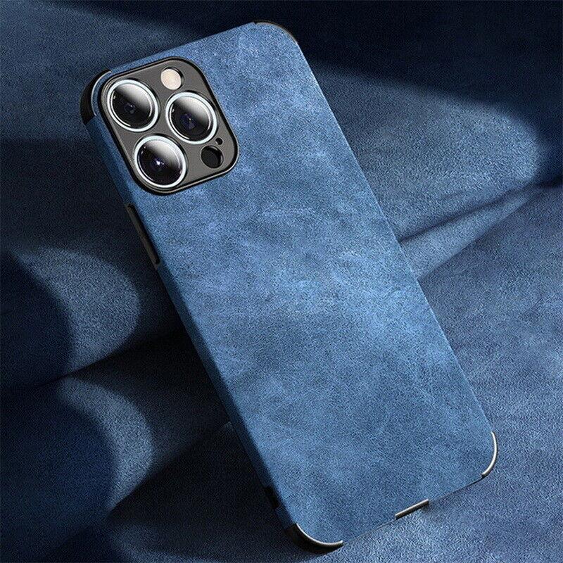 Luxury Matte Lambskin Leather Phone Case for iPhone 14 13 12 11 Pro Max X XR XS 7 8 Plus SE 2 Lens Protection Soft Cover Funda