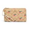 New Double Zip Wallet Coated Canvas With Smooth Leather Clutch Wallet Women's Light Khaki 91835-IME7V
