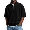 Men’s Waffle Knit Short Sleeve Half Zip Pullover Casual Loose Fit Lightweight Stand Collar Top Shirt