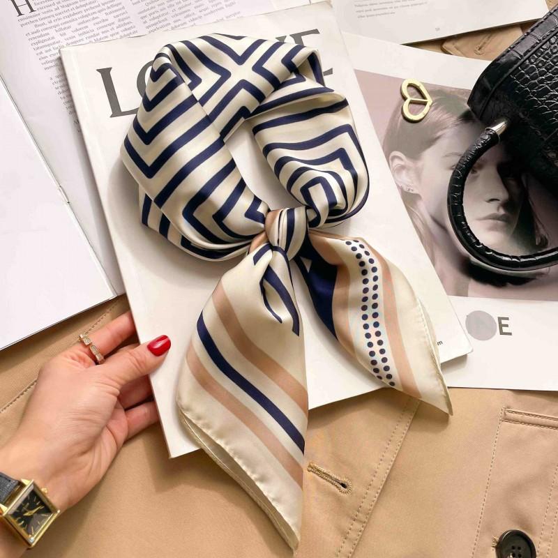 Elegant Silk-Like Square Scarf Women Korean Style Print Neck Lightweight 70x70cm Nylon Fashion Accessory