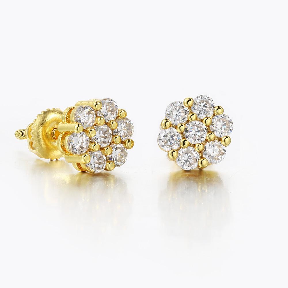 7mm Cubic Zircon Earring For Man Woman Gold Color Rock Hippop Flower Micro-inserts Fashion Jewelry Ear Stud Accessories