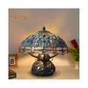 Dragonfly Table Lamp Handmade Stained Glass Style Resin Desk Night Light Retro Bedside Table Lamp for Bedroom Living Room Study
