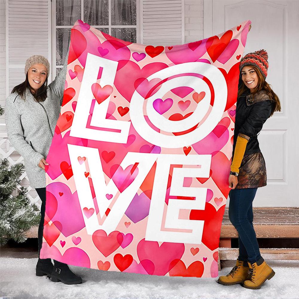 1pc Love Hearts Print Outdoor Flannel Blanket Soft All Season Polyester Throw , Perfect for Picnics & Travel , Picnic Accessory