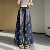Women High Waist Floral Printed Loose Wide Leg Casual Cropped Pants