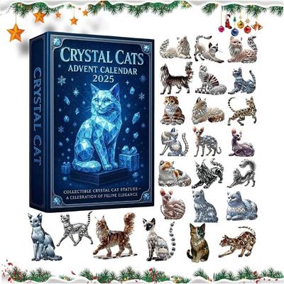 Crystal Cat Christmas Advent Calendar 2025 24-Day Advent Set with Mini Kitten Figures Christmas Home Ornaments