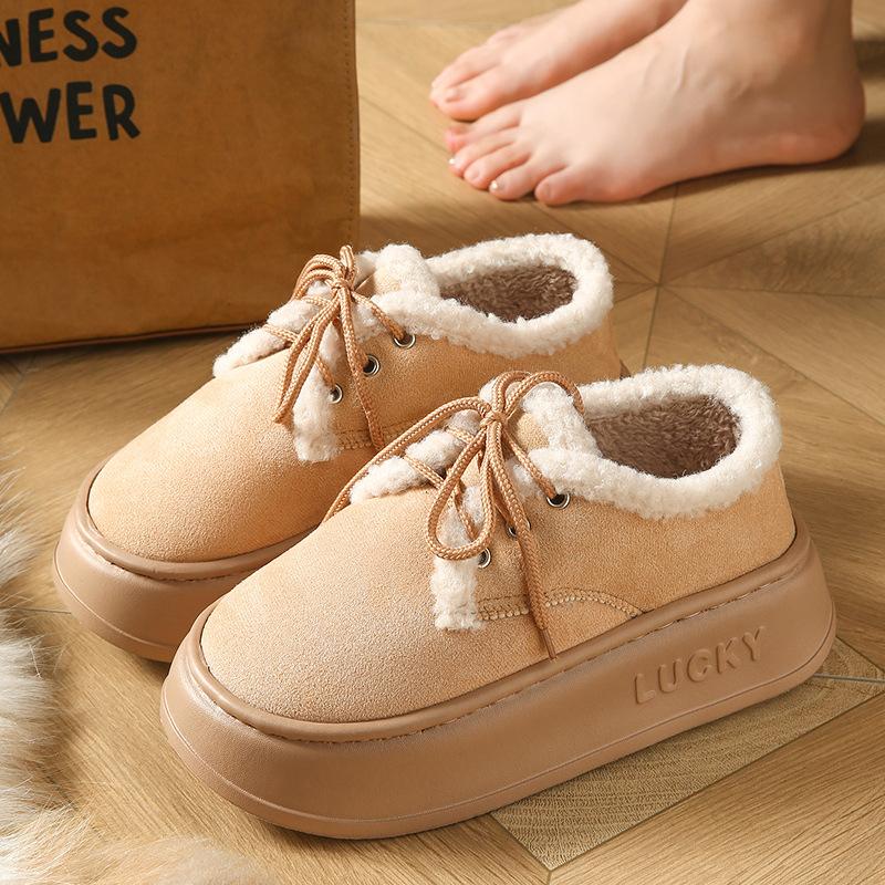 Women's Fashion Winter Outdoor Snow Boots Flat Fleece Lace Up Ankle Boots Classic Warm Short Boots