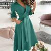 Kadın Elbise Uzun Kollu Geniş Etek Derin V Yaka Düz Renk Baskılı Kemerli Elbise İlkbahar/Yaz için Sokak Giyimi