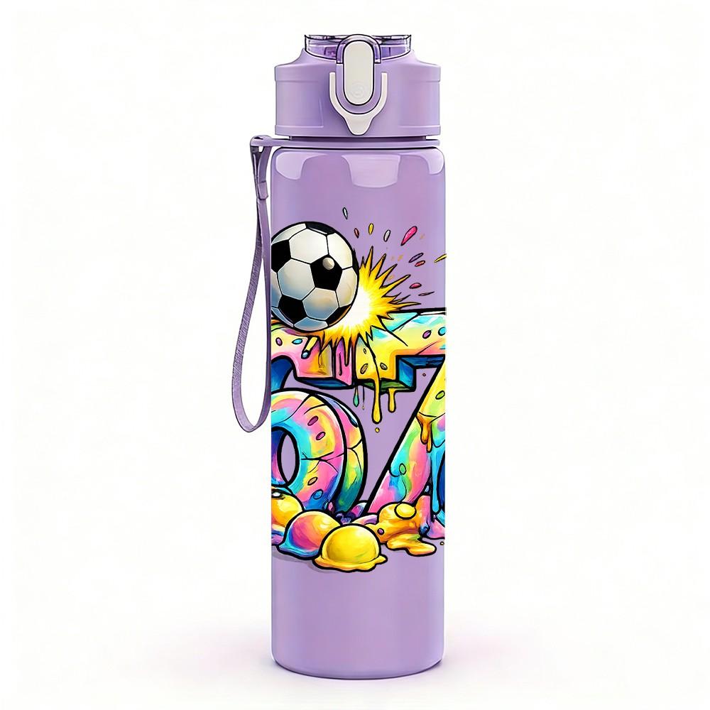 1PC Colorful 67 Soccer Theme Print 750ml Color Plastic Sports Water Bottle Leakproof Flip Straw Lid Suitable for Sports Office Home Use