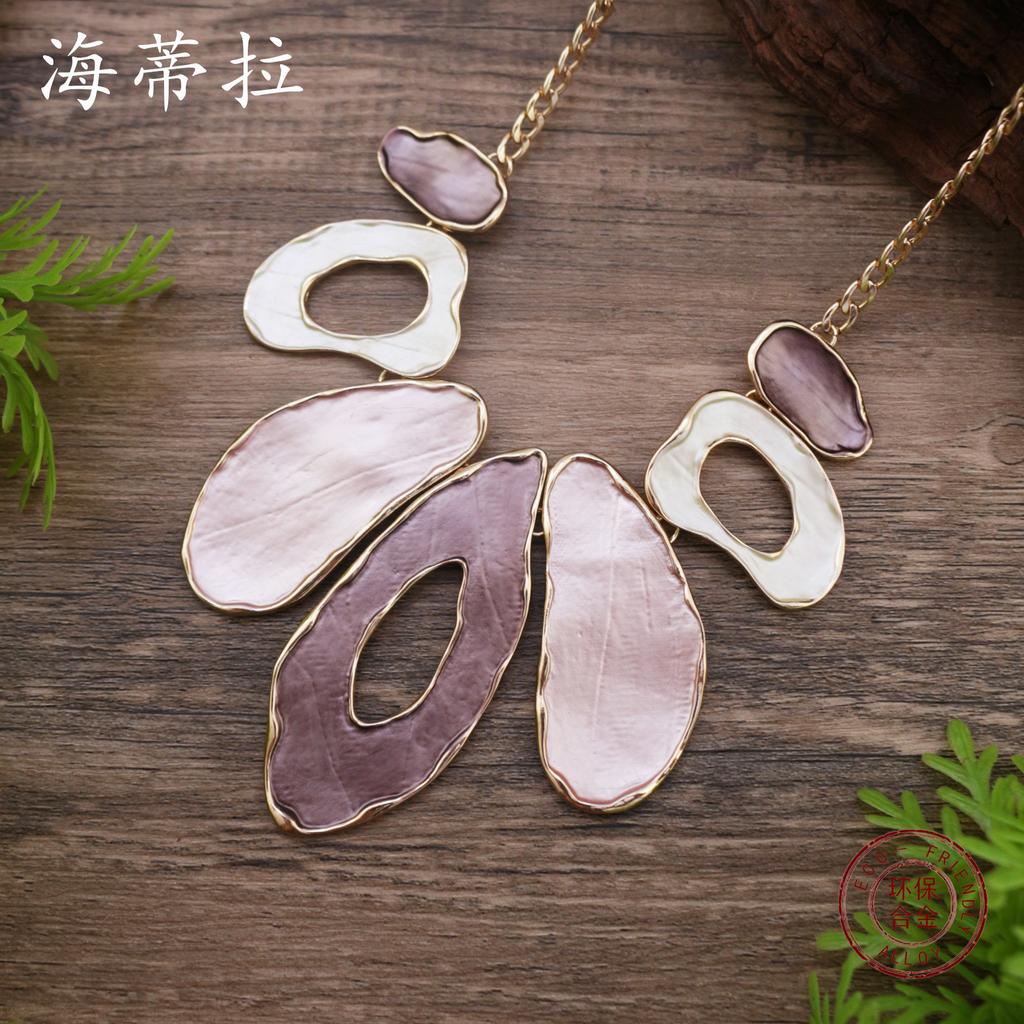 Color painting oil exaggerated geometric oval necklace, women's personalized hollow oval alloy necklace