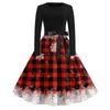 Women's Vintage Christmas Print Long Sleeve Round Neck Party Dress for Holiday Parties
