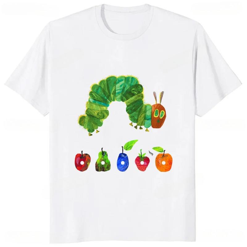 Funny The Very Hungry Caterpillar Cartoon Printed Tshirt Summer Style Casual Fashion Couples Clothing Y2K Harajuku Unisex Tees